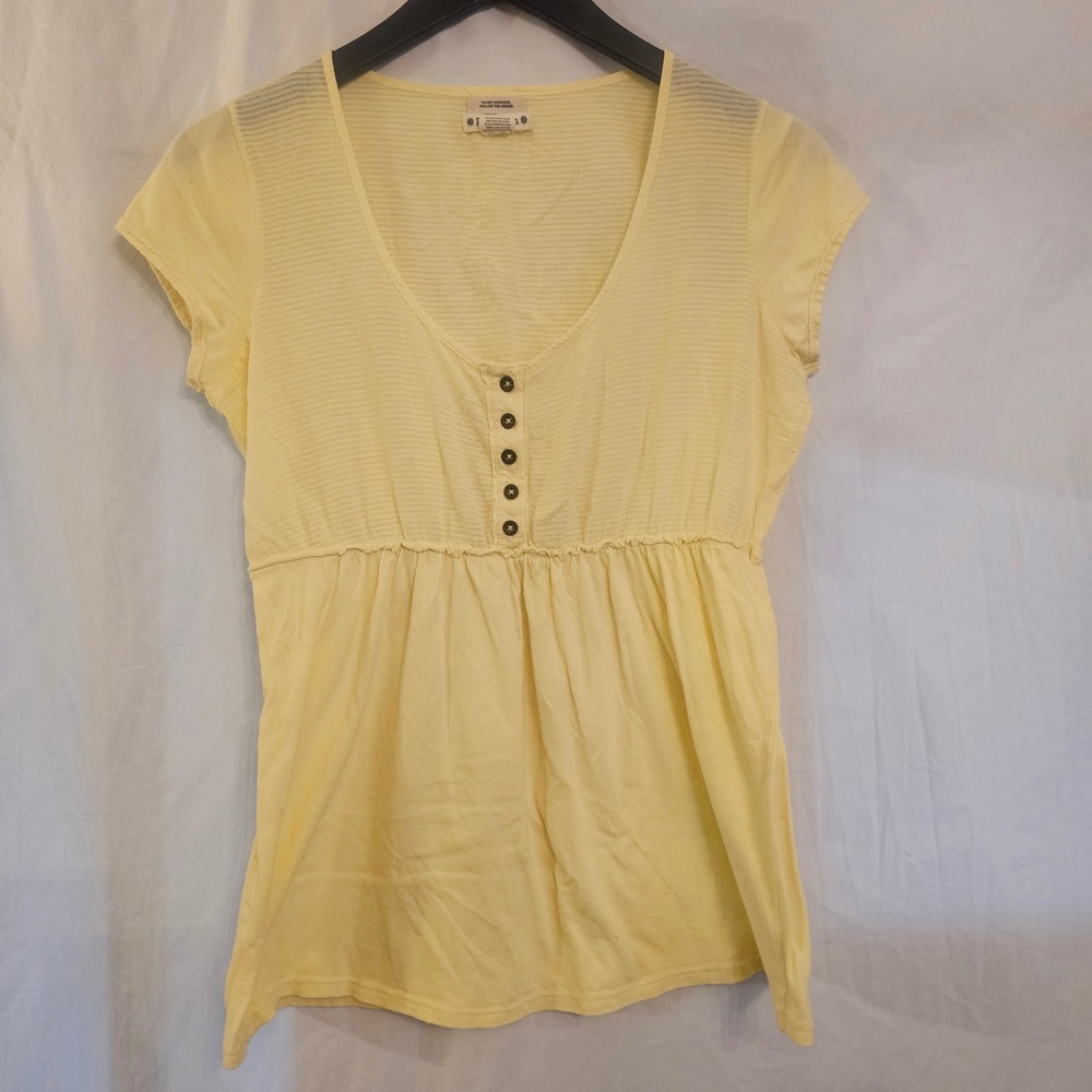 RuffHewn Yellow Empire Waist Henley Top Cotton Short Sleeve Peplum Blouse Medium